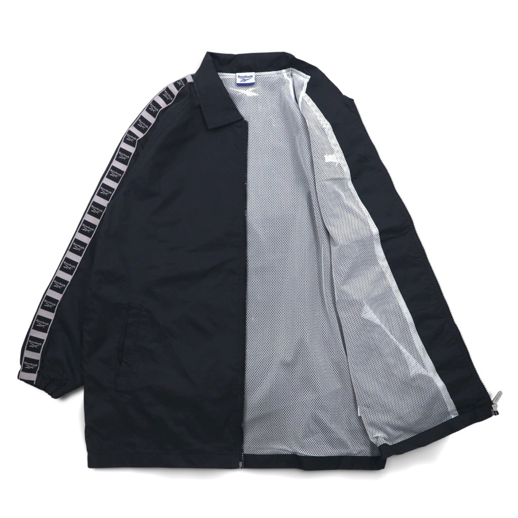 Reebok 90年代 フルジップ コーチジャケット L ブラック ロゴテープ サイドライン メッシュライナー
