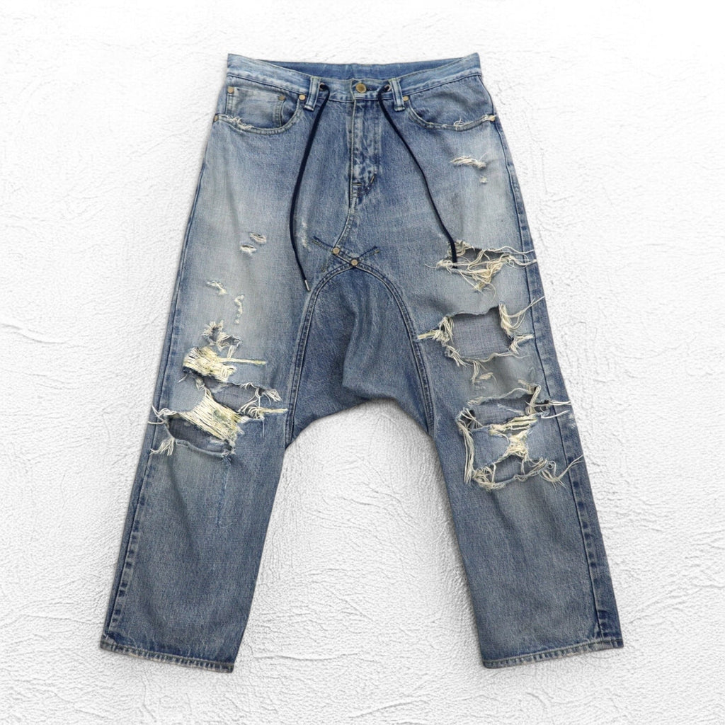 FUMITO GANRYU サルエル セルビッジ デニムパンツ M ダメージ クラッシュ加工 インディゴ ブルー  5-Pocket Sarrouel Pants 日本製