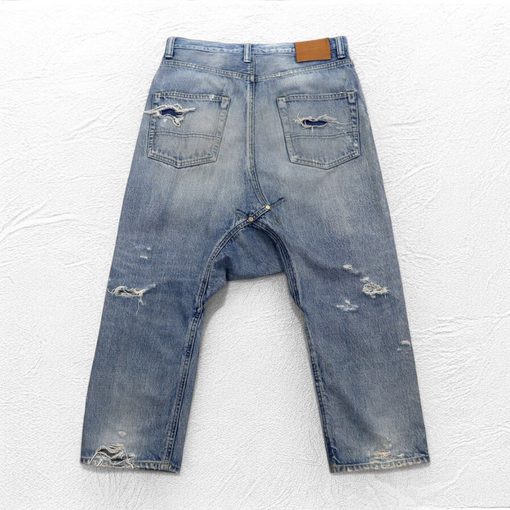 FUMITO GANRYU サルエル セルビッジ デニムパンツ M ダメージ クラッシュ加工 インディゴ ブルー  5-Pocket Sarrouel Pants 日本製