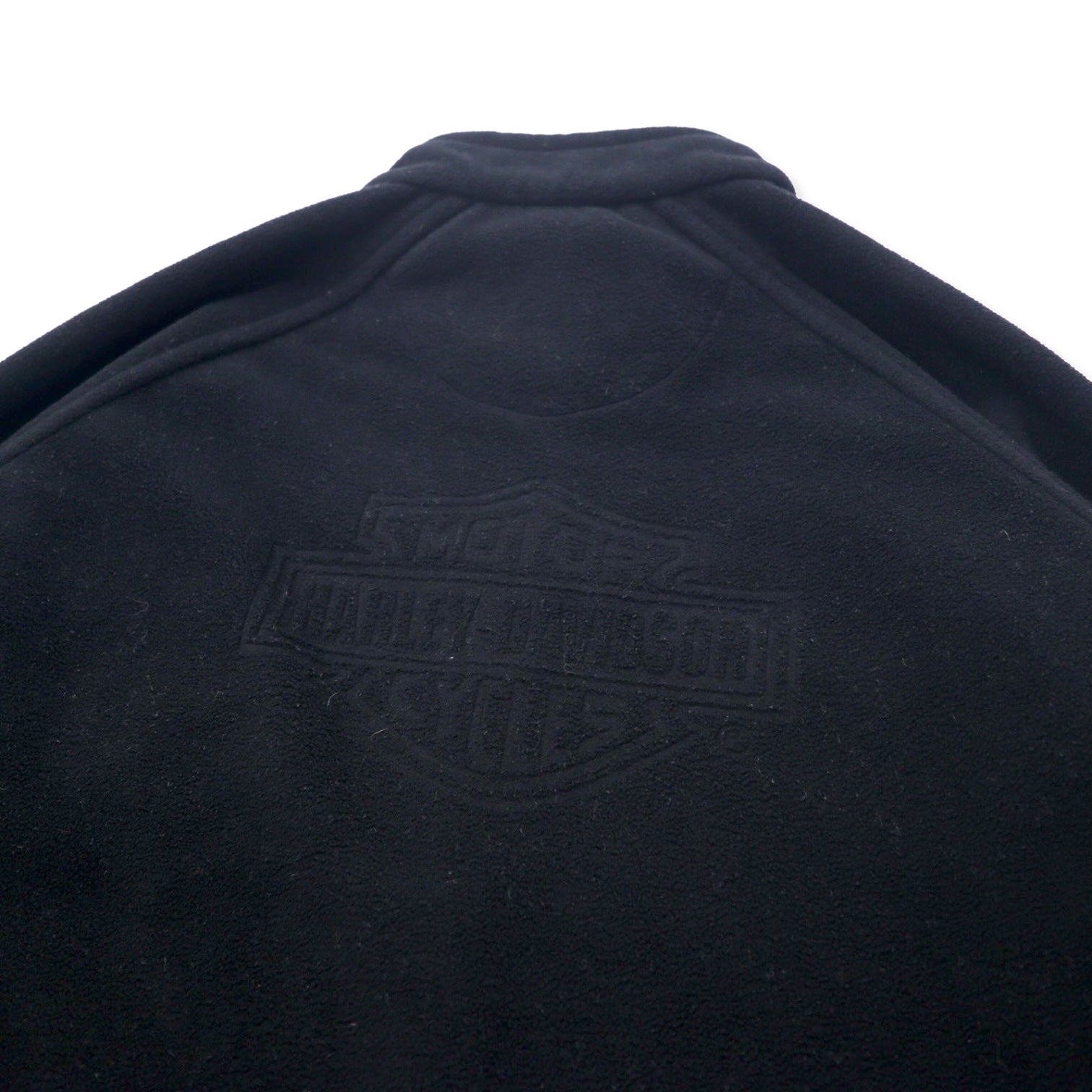 HARLEY DAVIDSON Giacca in pile con mezza zip, taglia L, nera, poliestere, logo posteriore