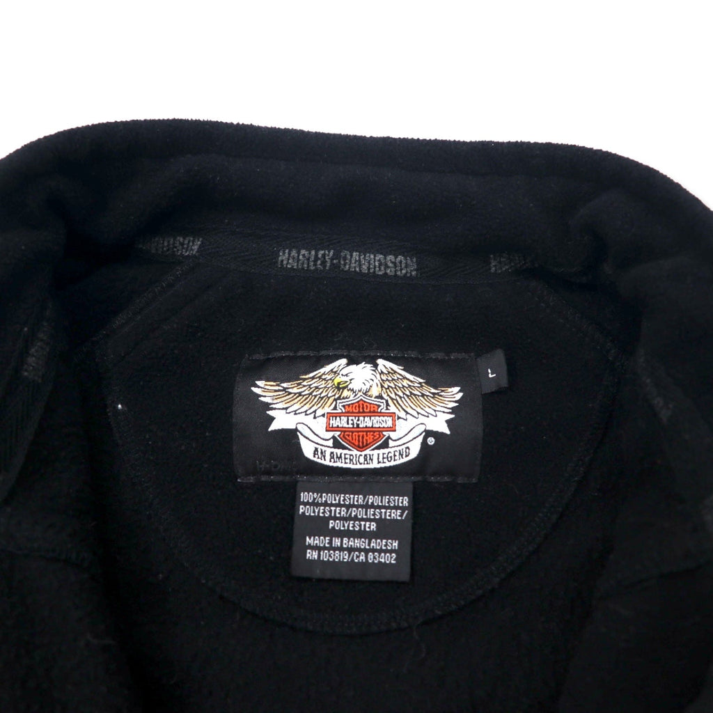 HARLEY DAVIDSON Giacca in pile con mezza zip, taglia L, nera, poliestere, logo posteriore