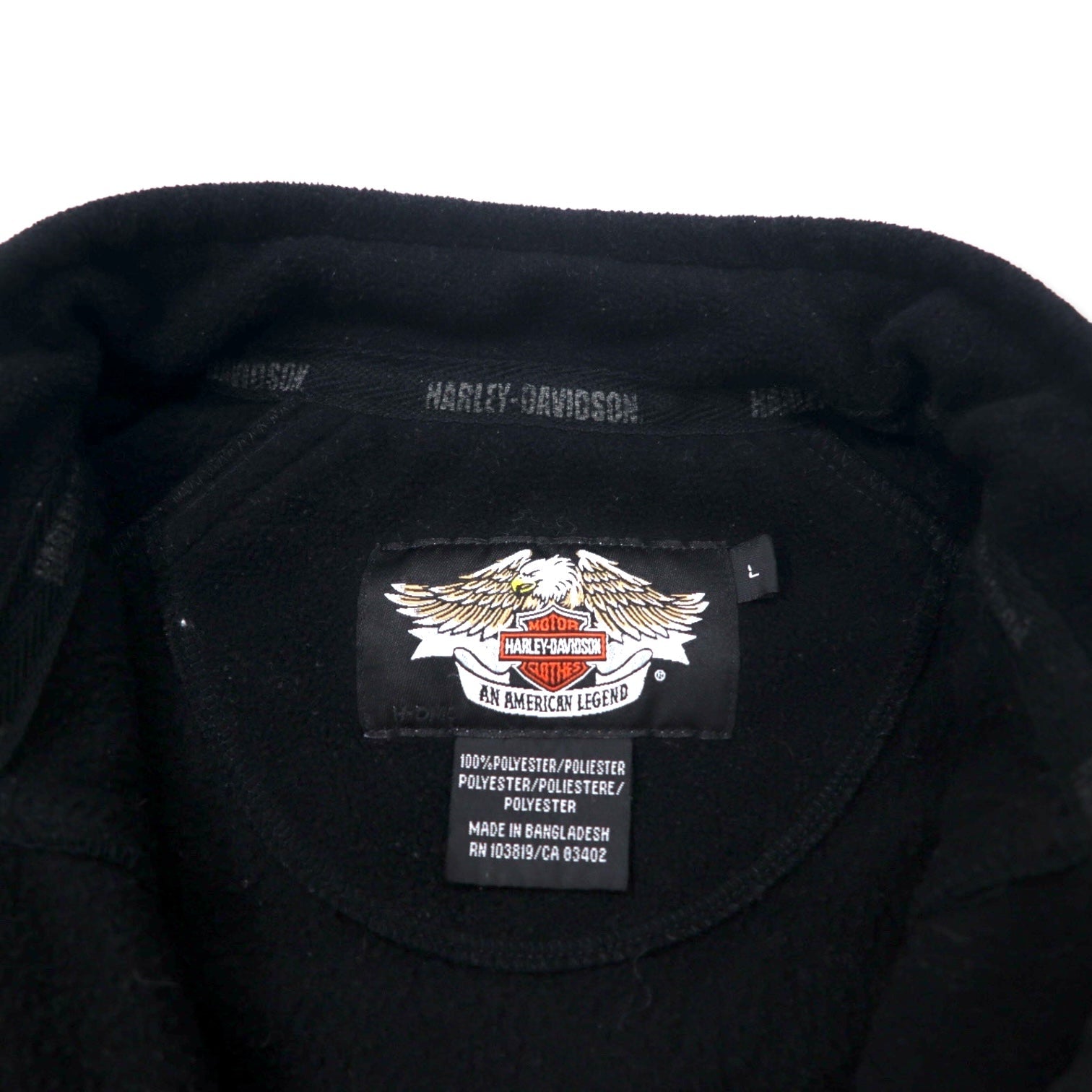 HARLEY DAVIDSON Giacca in pile con mezza zip, taglia L, nera, poliestere, logo posteriore