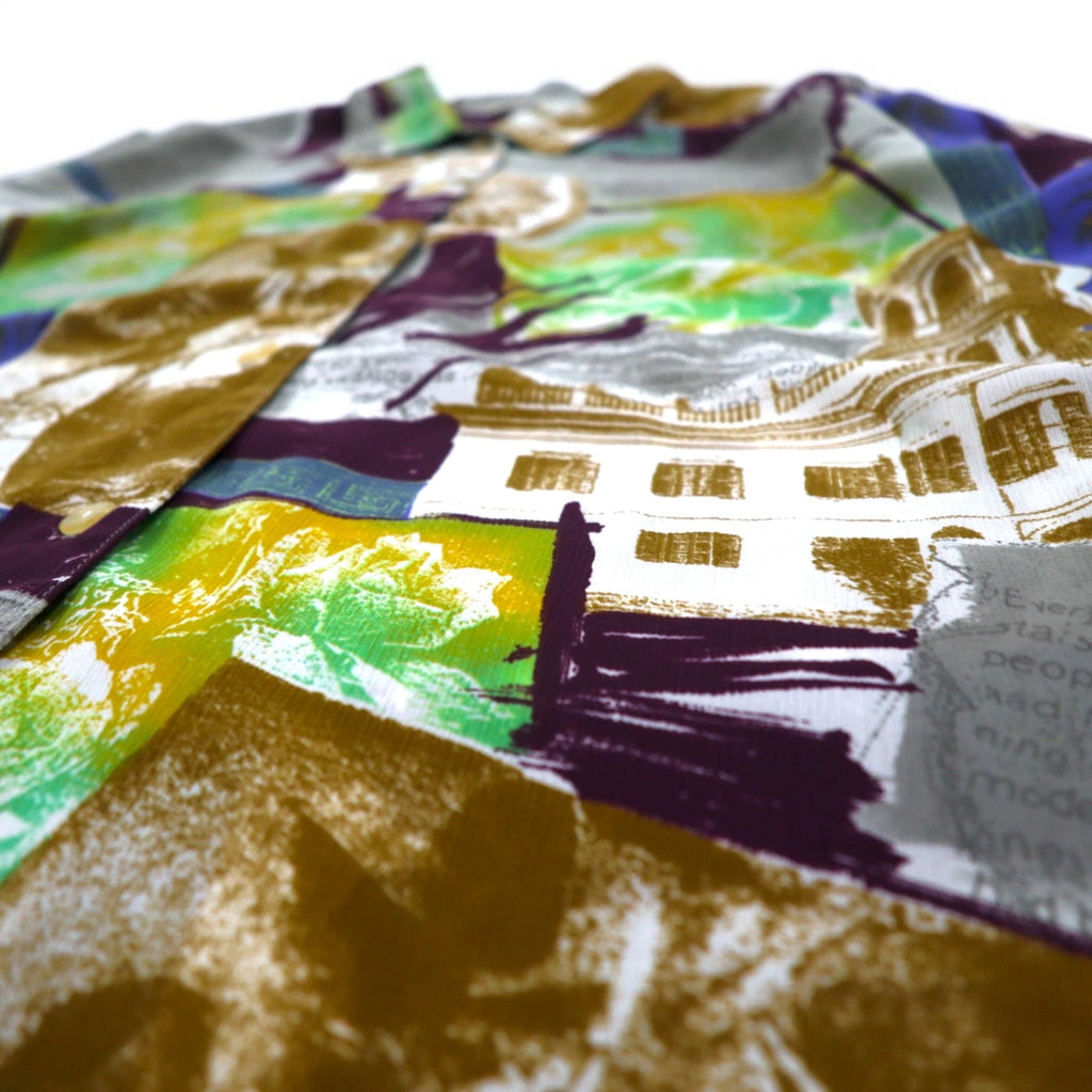 Vintage 90s Japan Made Retro Shirt ATTRAIT レトロ 総柄 ポリシャツ M マルチカラー アート
