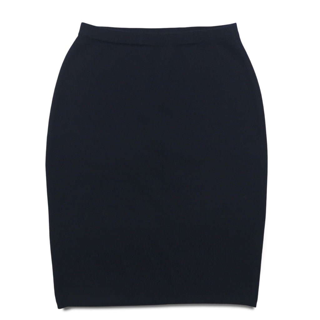 Salvatore Ferragamo Gonna in maglia in lana d'agnello vintage a bozzolo, taglia S, blu navy, made in Italy