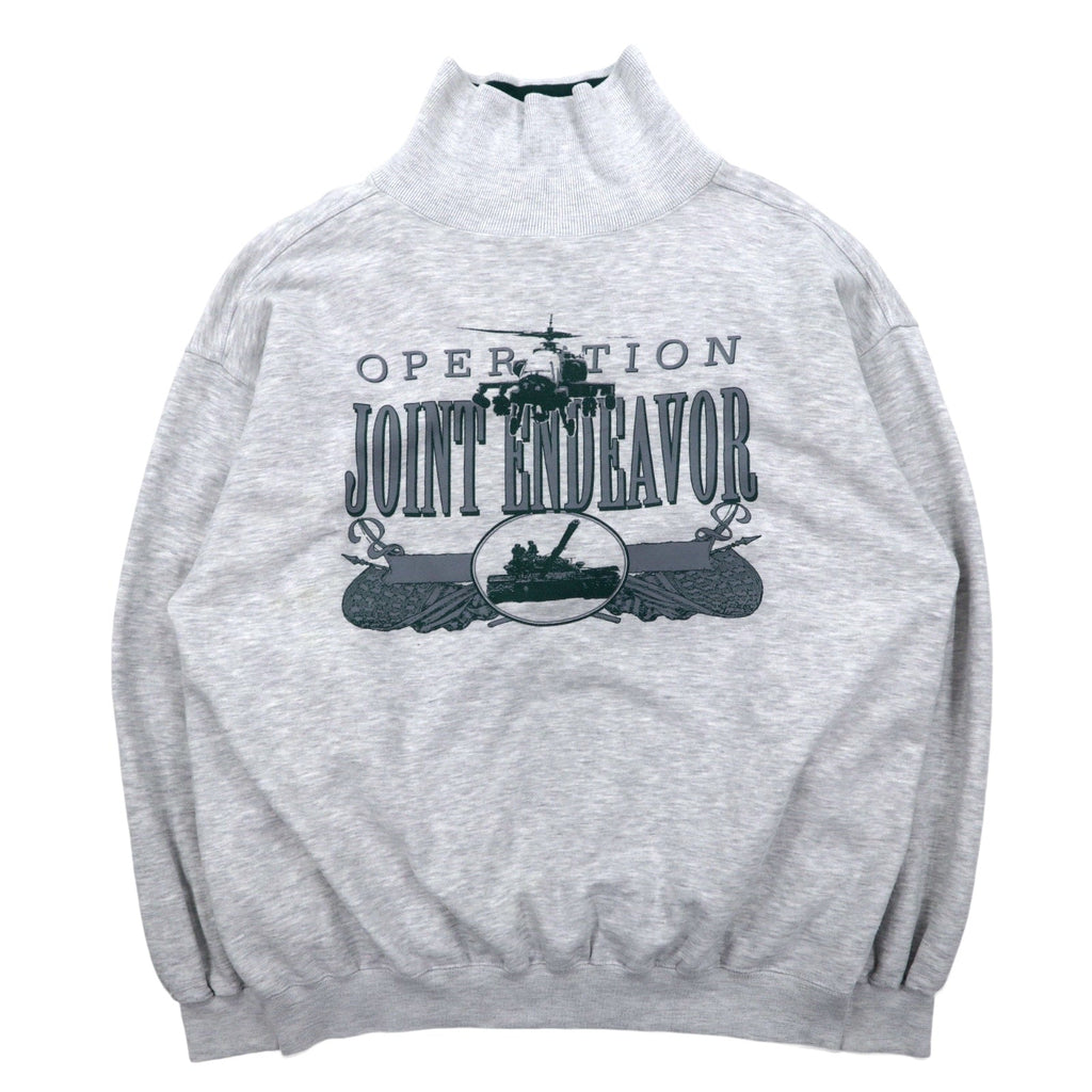 Anni '90 Felpa girocollo alta GEAR FOR SPORTS L Grigia Cotone Stampa Aereo da caccia JOINT ENDEAVOR