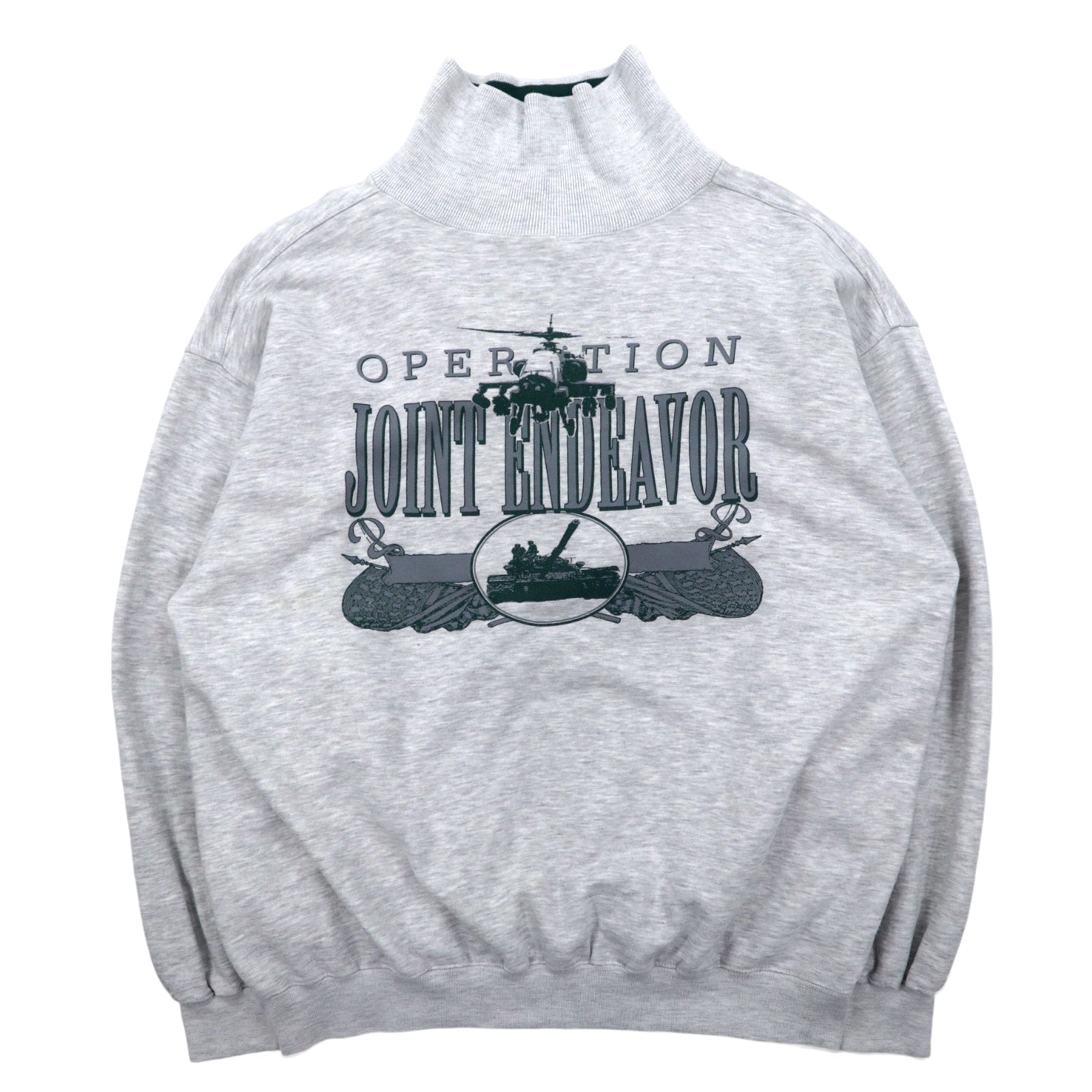 Anni '90 Felpa girocollo alta GEAR FOR SPORTS L Grigia Cotone Stampa Aereo da caccia JOINT ENDEAVOR
