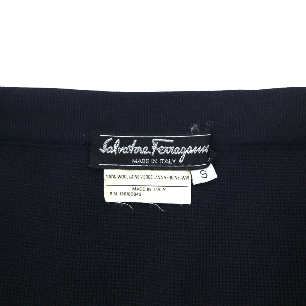 Salvatore Ferragamo Gonna in maglia in lana d'agnello vintage a bozzolo, taglia S, blu navy, made in Italy
