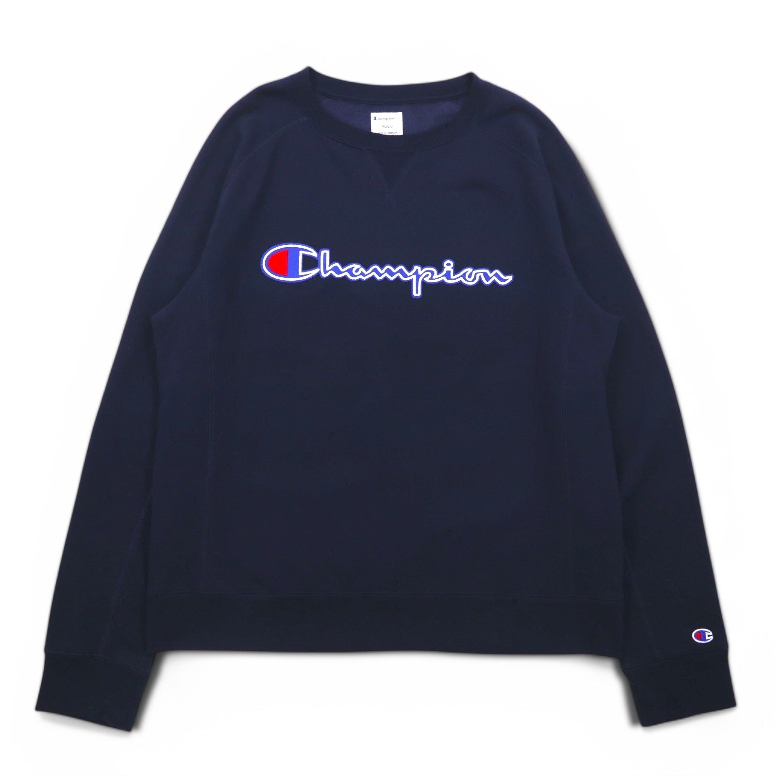 Champion elite felpa con scollo a V, XL, blu navy, cotone felpato, con logo script