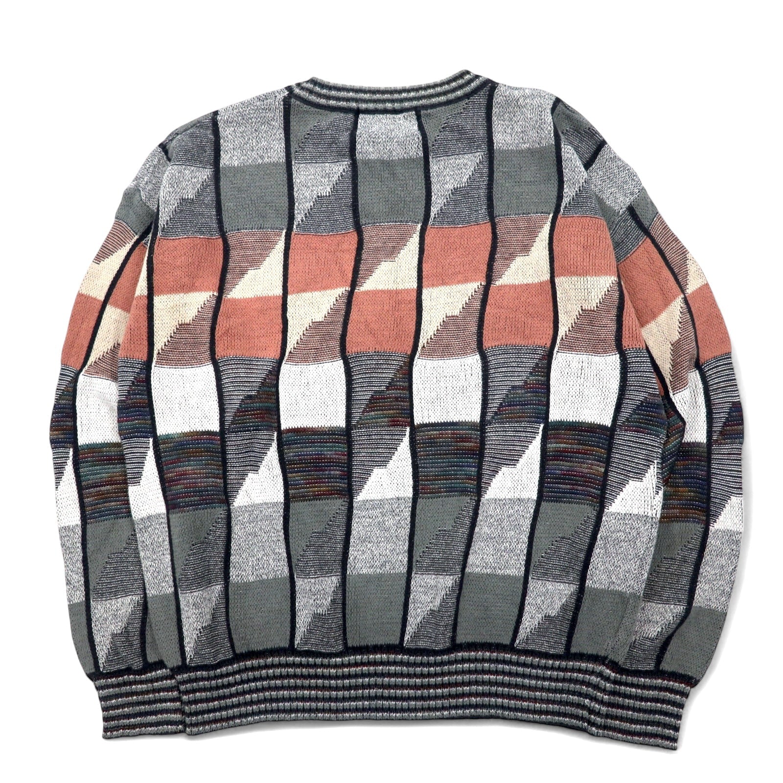 LONDON FOG anni '90, Made in USA, Maglione a maglia grossa con motivo integrale, taglia M, grigio, multicolore, in cotone, color block