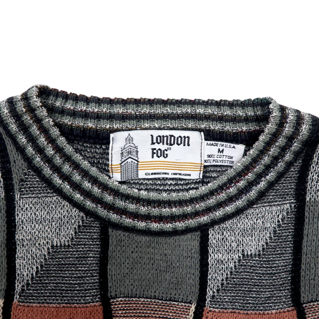 LONDON FOG anni '90, Made in USA, Maglione a maglia grossa con motivo integrale, taglia M, grigio, multicolore, in cotone, color block