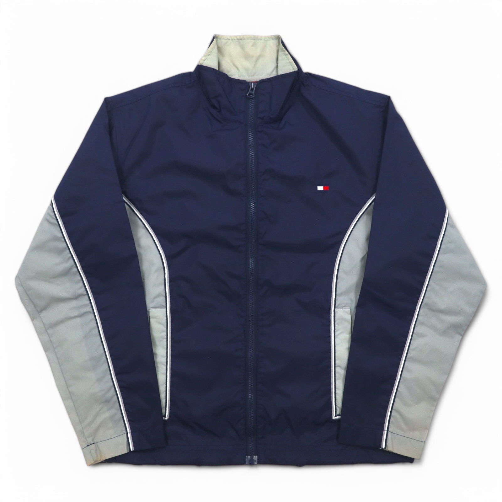 TOMMY HILFIGER 90年代 スタンドカラー ナイロンジャケット M ネイビー グレー リフレクター ライン