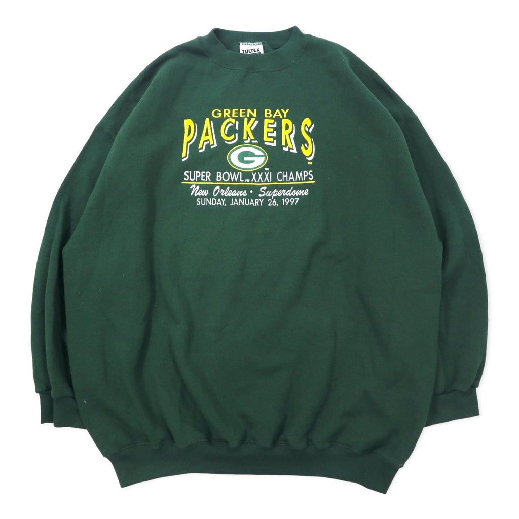 Felpa girocollo USA Made anni '90 TULTEX NFL ricamo 2XL verde in cotone felpato GREEN BAY PACKERS taglia grande