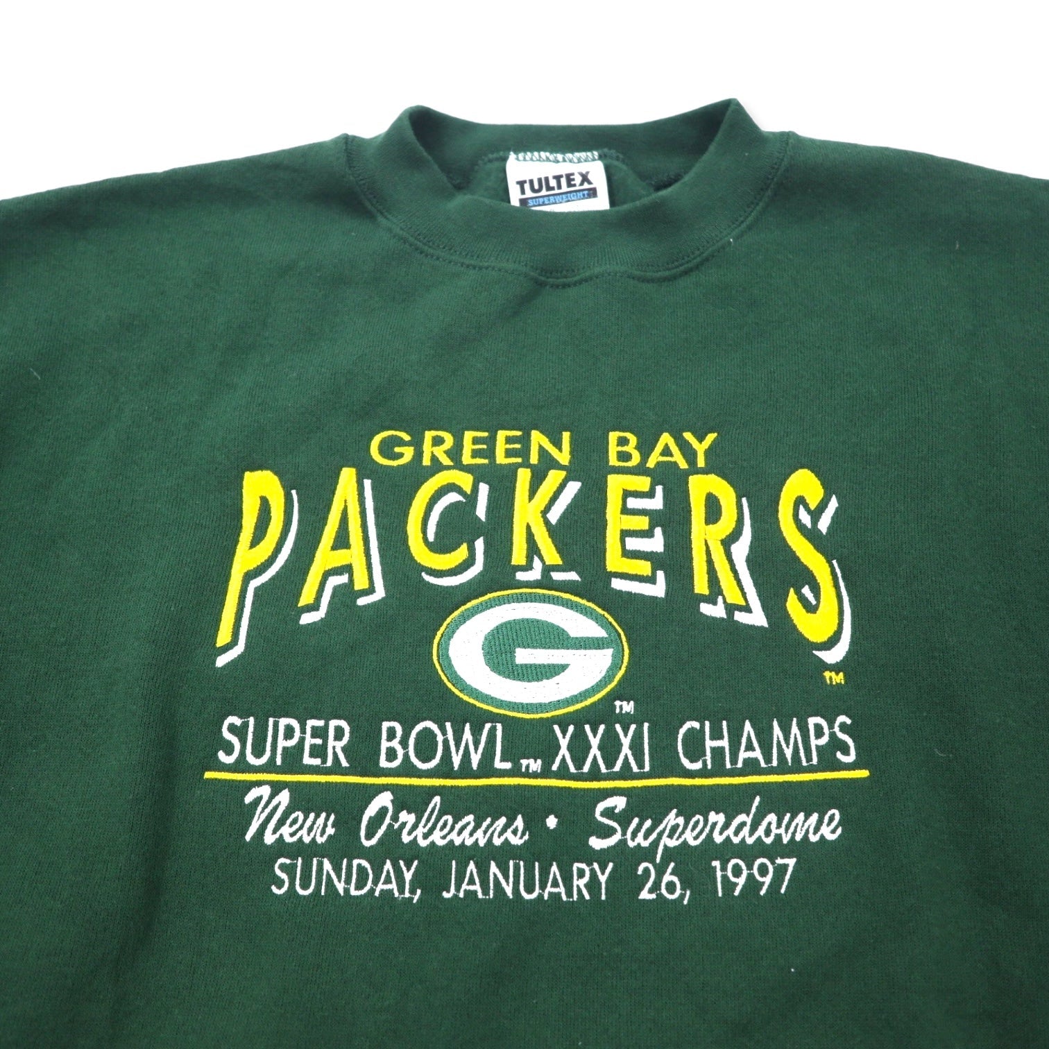 Felpa girocollo USA Made anni '90 TULTEX NFL ricamo 2XL verde in cotone felpato GREEN BAY PACKERS taglia grande