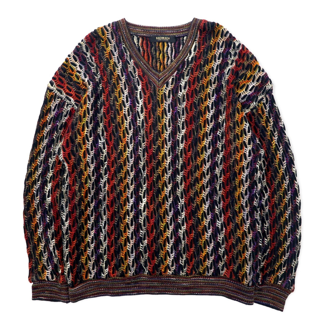 Maglione in maglia a trama grossa 3D di BACHRACH anni '90, fabbricato in Canada, taglia L, multicolor, fantasia all-over, cotone