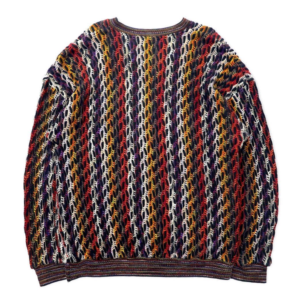 Maglione in maglia a trama grossa 3D di BACHRACH anni '90, fabbricato in Canada, taglia L, multicolor, fantasia all-over, cotone