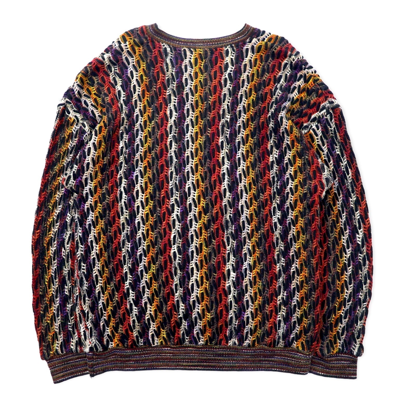 Maglione in maglia a trama grossa 3D di BACHRACH anni '90, fabbricato in Canada, taglia L, multicolor, fantasia all-over, cotone