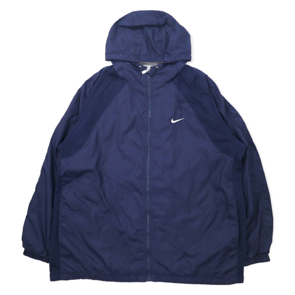NIKE anni '90 Shell Parka Giacca a vento in nylon XL Blu navy Logo Swoosh ricamato Etichetta argentata Taglia grande