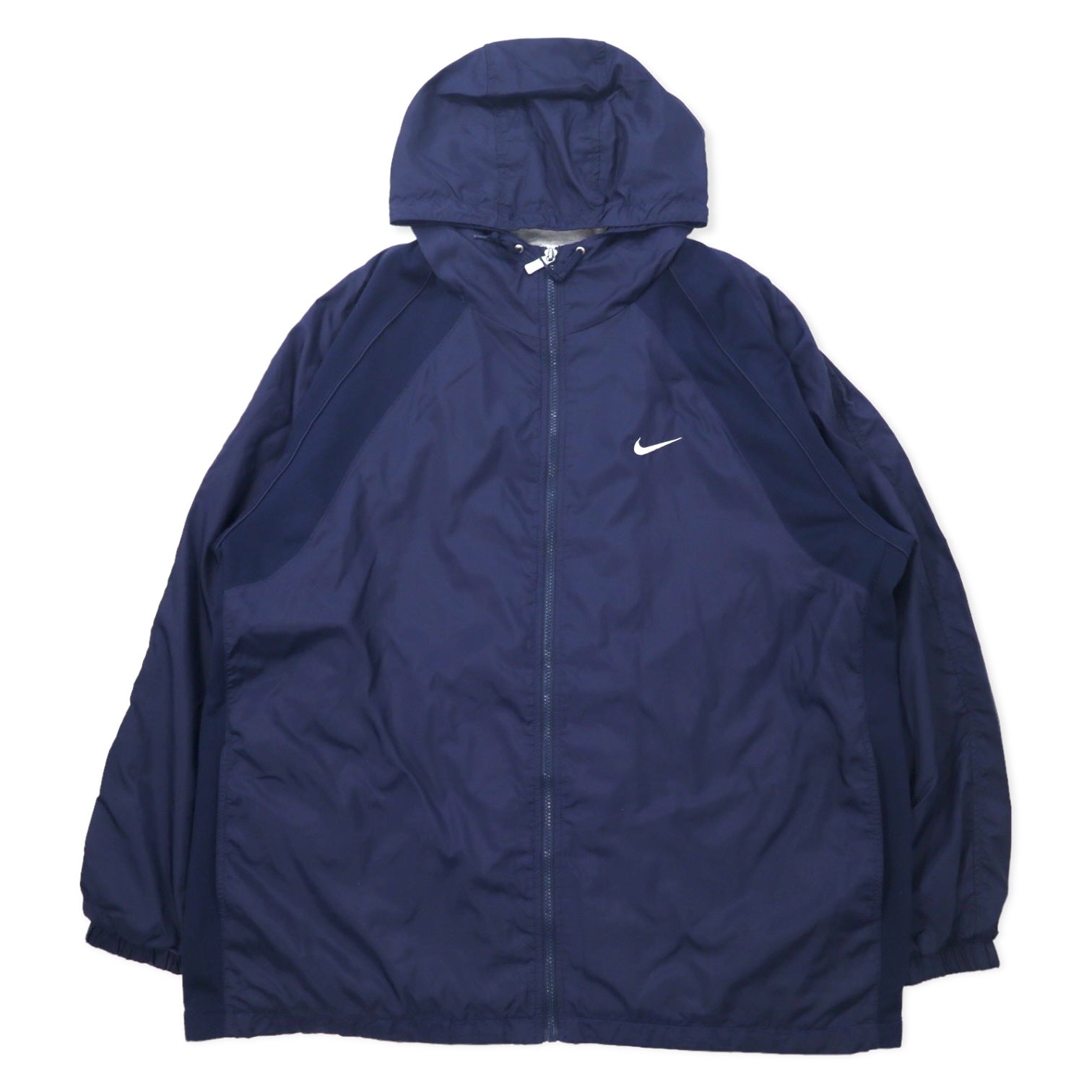 NIKE anni '90 Shell Parka Giacca a vento in nylon XL Blu navy Logo Swoosh ricamato Etichetta argentata Taglia grande