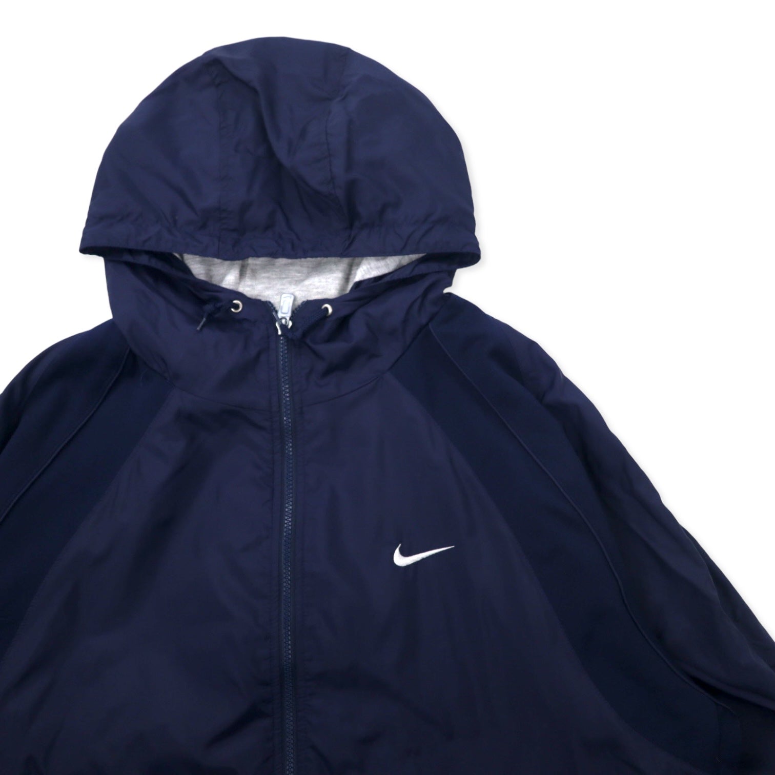 NIKE anni '90 Shell Parka Giacca a vento in nylon XL Blu navy Logo Swoosh ricamato Etichetta argentata Taglia grande