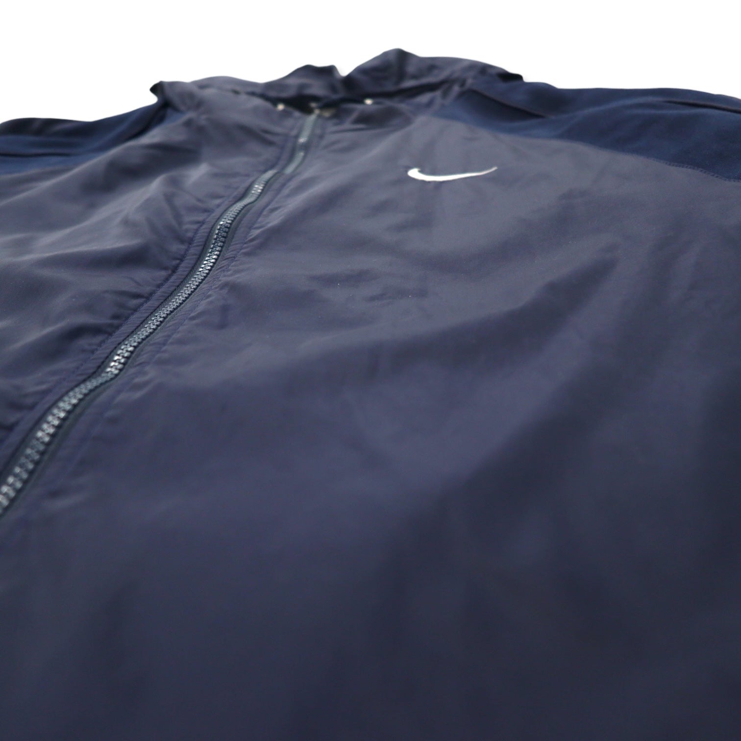 NIKE anni '90 Shell Parka Giacca a vento in nylon XL Blu navy Logo Swoosh ricamato Etichetta argentata Taglia grande