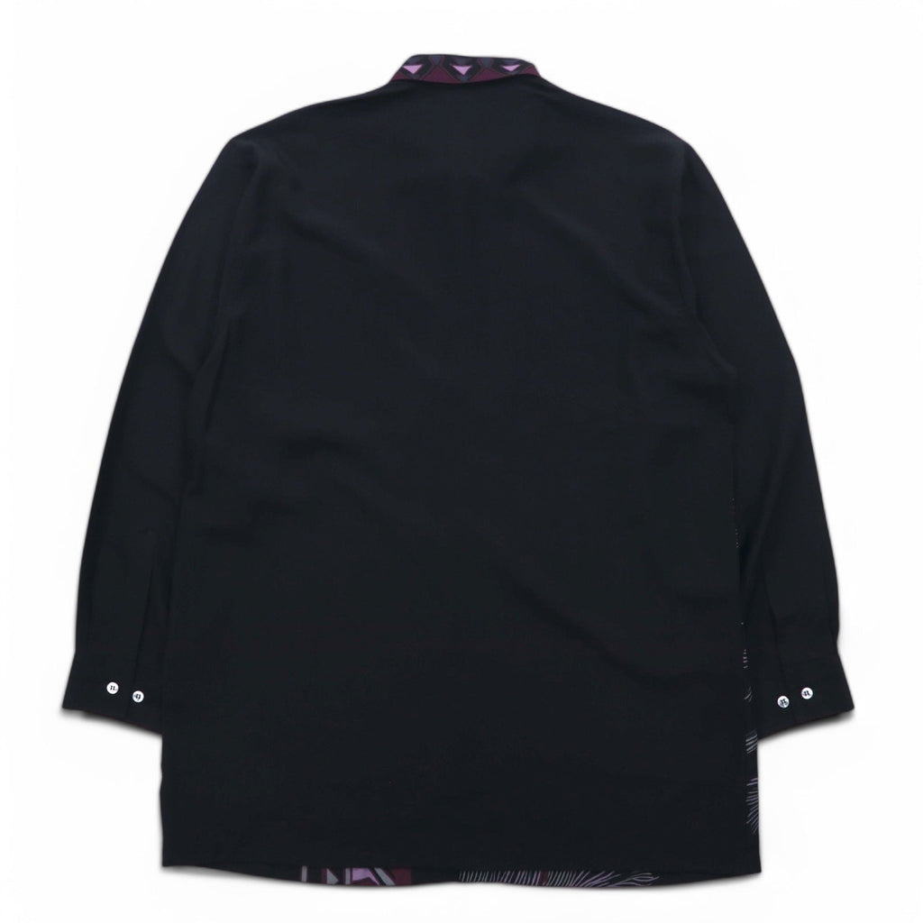 Vintage 90s Japan Made Retro Shirt NOX HONOR ポリシャツ L ブラック ネイティブ柄 ポリエステル