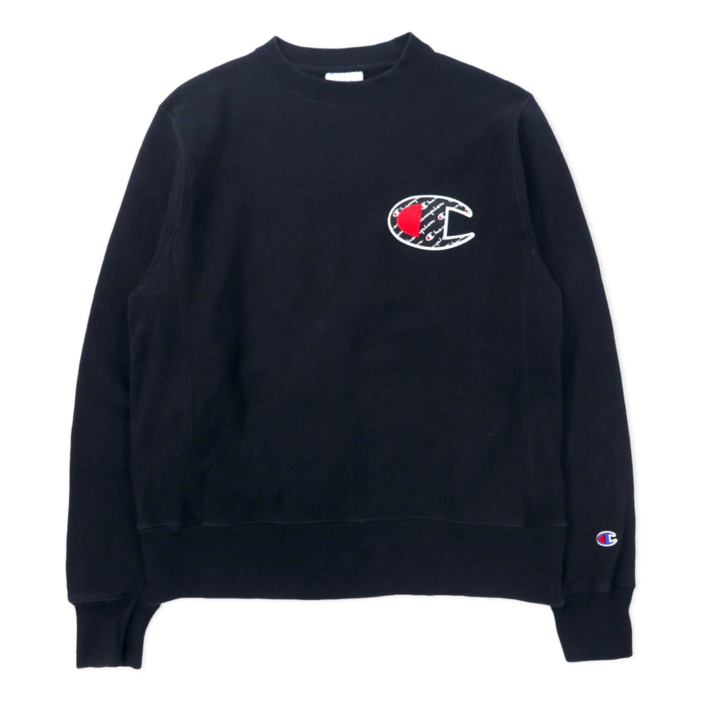 Champion Reverse Weave Felpa L Nera Cotone Logo Script Etichetta Blu Replica Made in Honduras