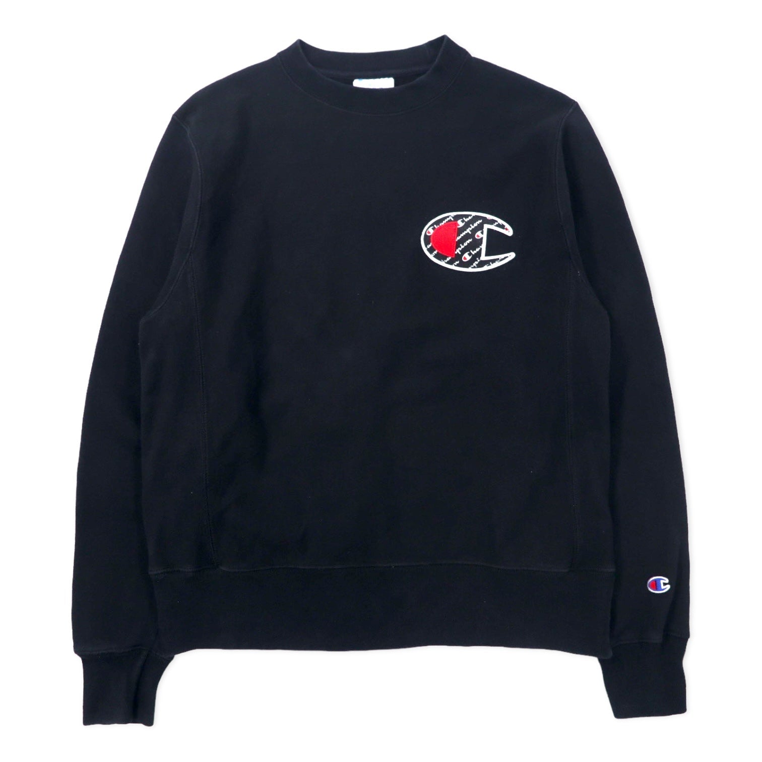 Champion Reverse Weave Felpa L Nera Cotone Logo Script Etichetta Blu Replica Made in Honduras