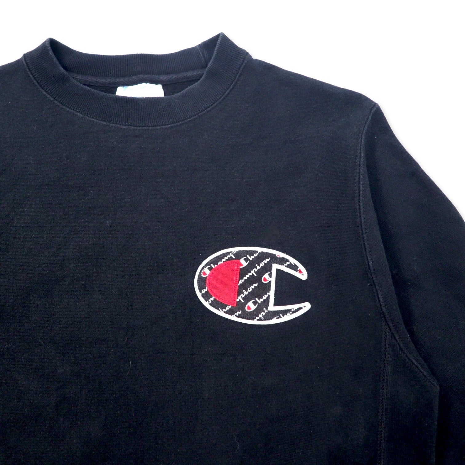 Champion Reverse Weave Felpa L Nera Cotone Logo Script Etichetta Blu Replica Made in Honduras