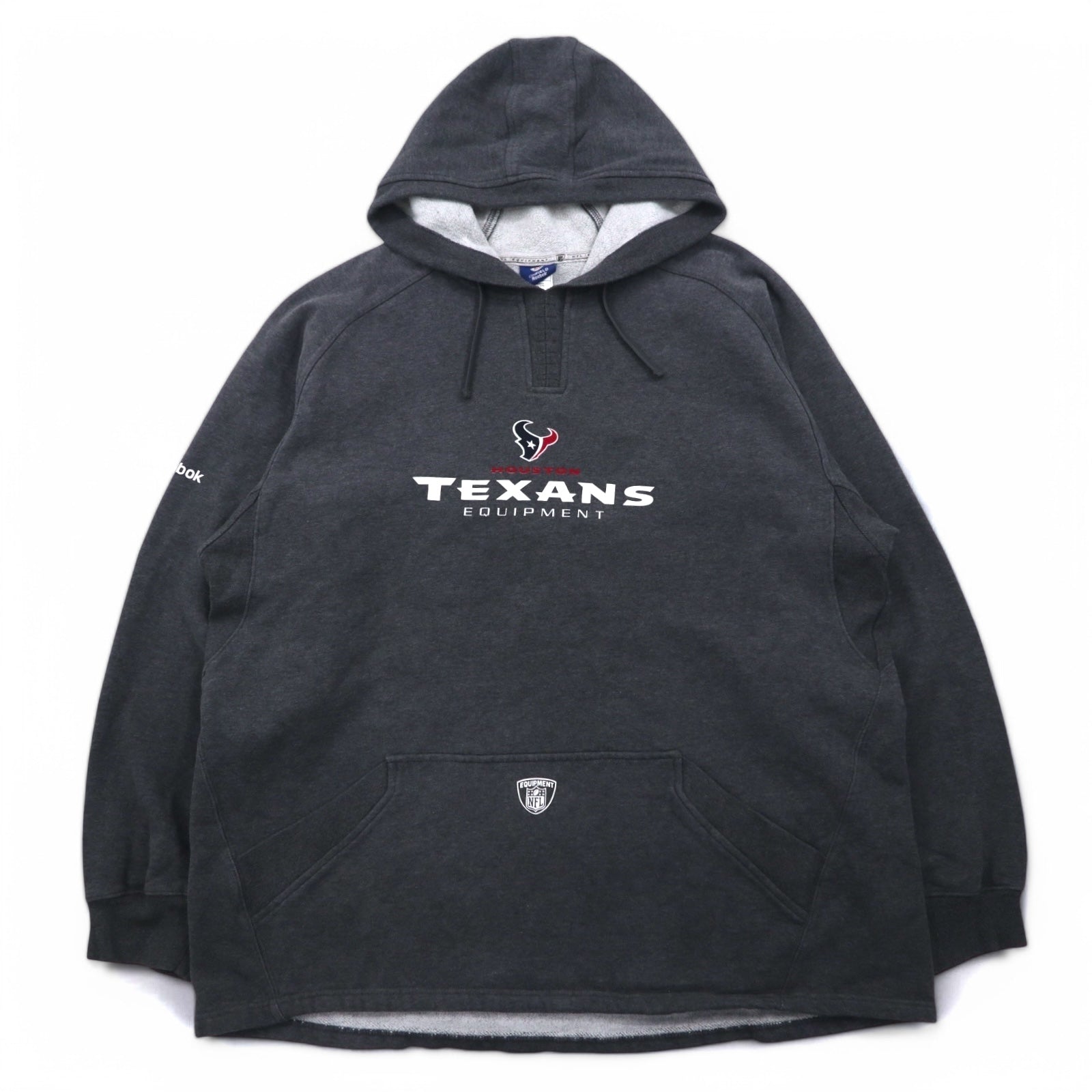 Felpa con cappuccio Reebok, pullover, 2XL, grigia, interno felpato, tasca frontale, NFL Houston Texans, taglia grande