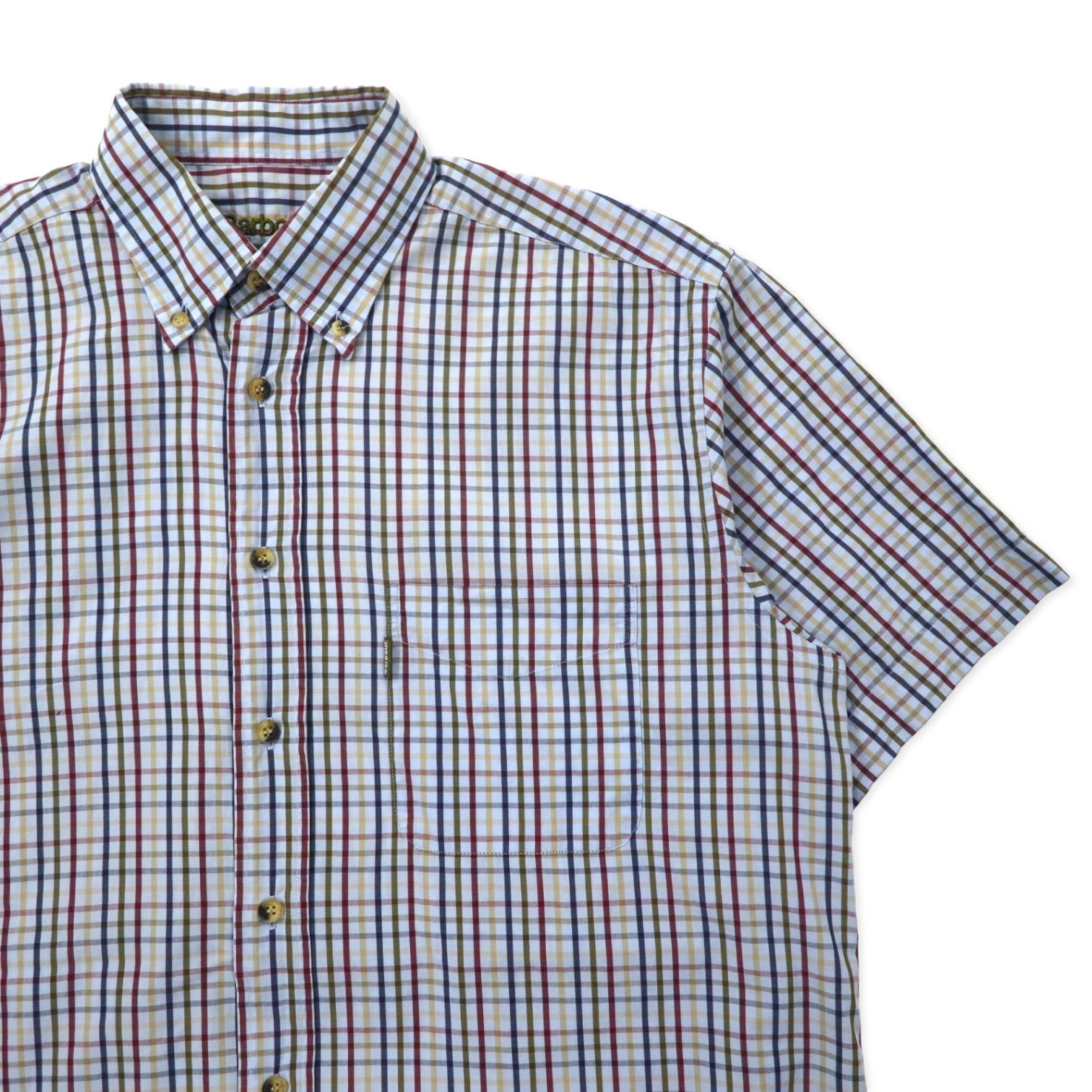Camicia Barbour a maniche corte, button-down, taglia L, blu a quadri, in cotone, made in Portogallo