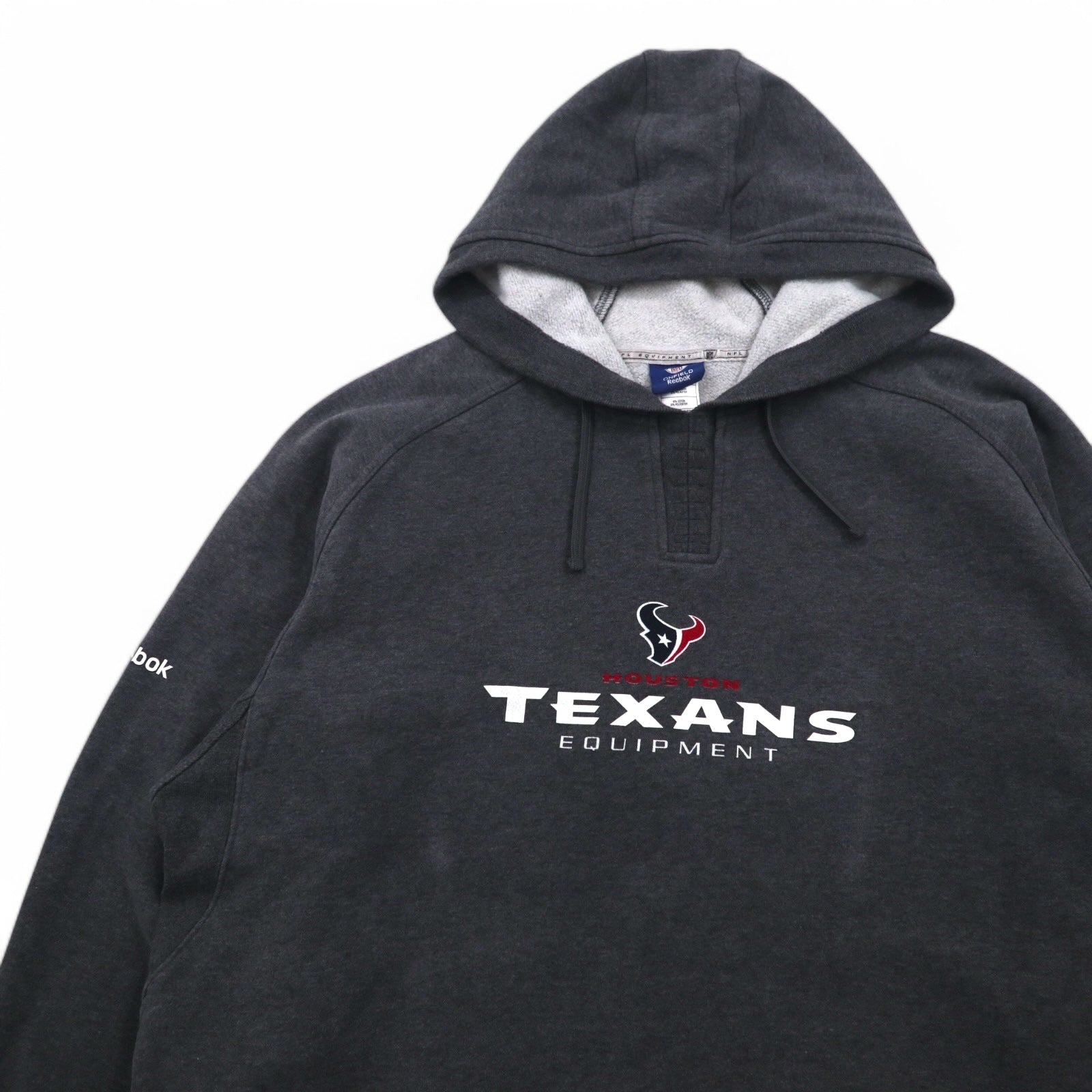 Felpa con cappuccio Reebok, pullover, 2XL, grigia, interno felpato, tasca frontale, NFL Houston Texans, taglia grande