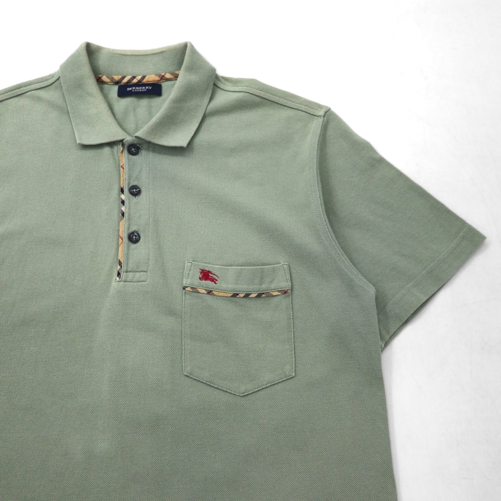 BURBERRY Polo L Verde Khaki Cotone Piqué Taschino sul petto Logo ricamato