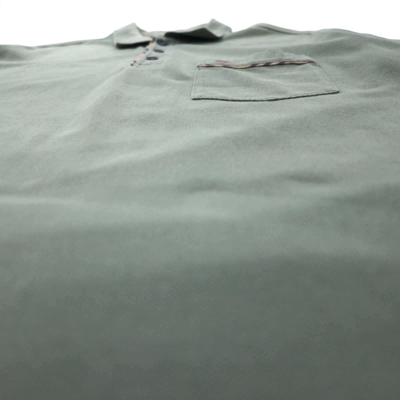 BURBERRY Polo L Verde Khaki Cotone Piqué Taschino sul petto Logo ricamato