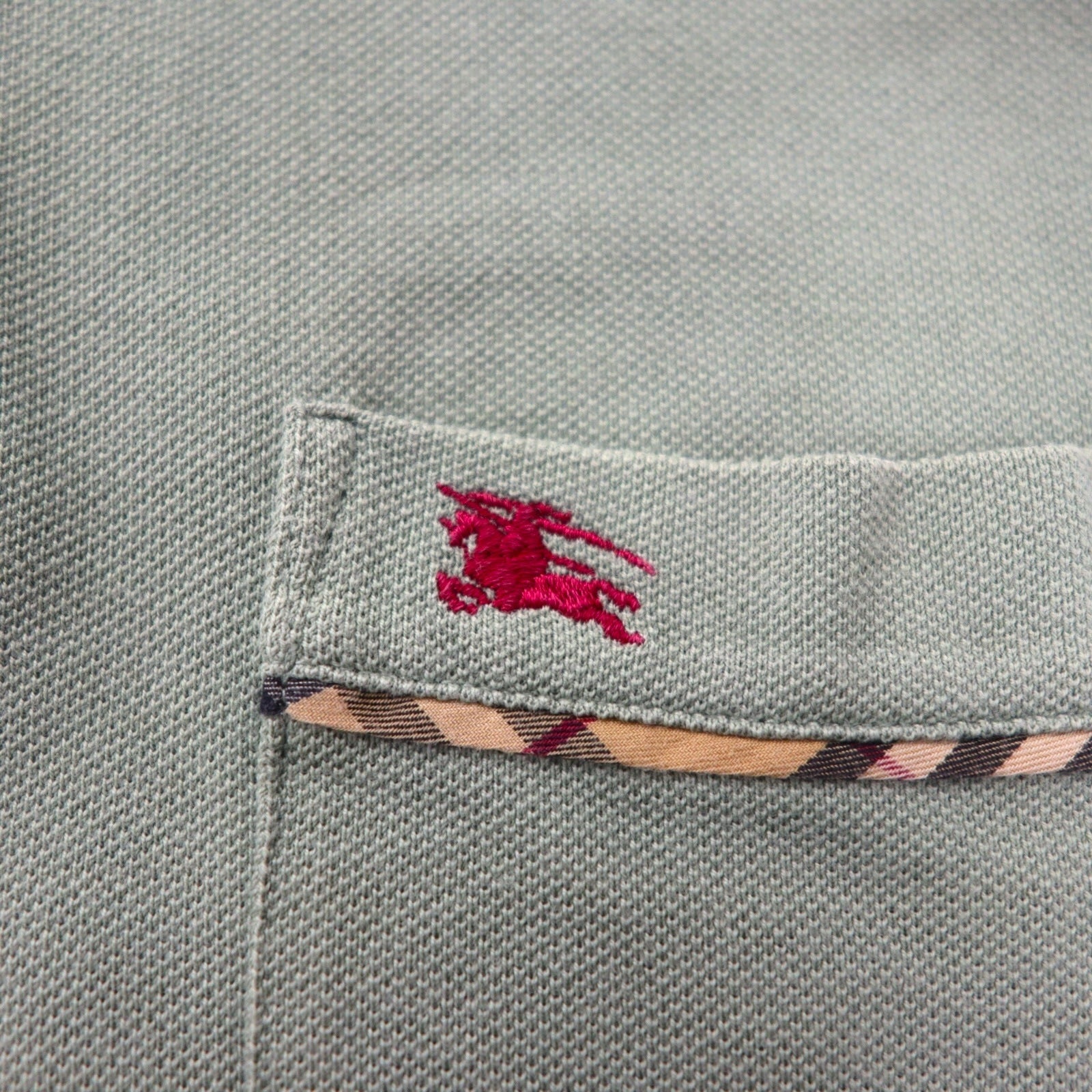 BURBERRY Polo L Verde Khaki Cotone Piqué Taschino sul petto Logo ricamato