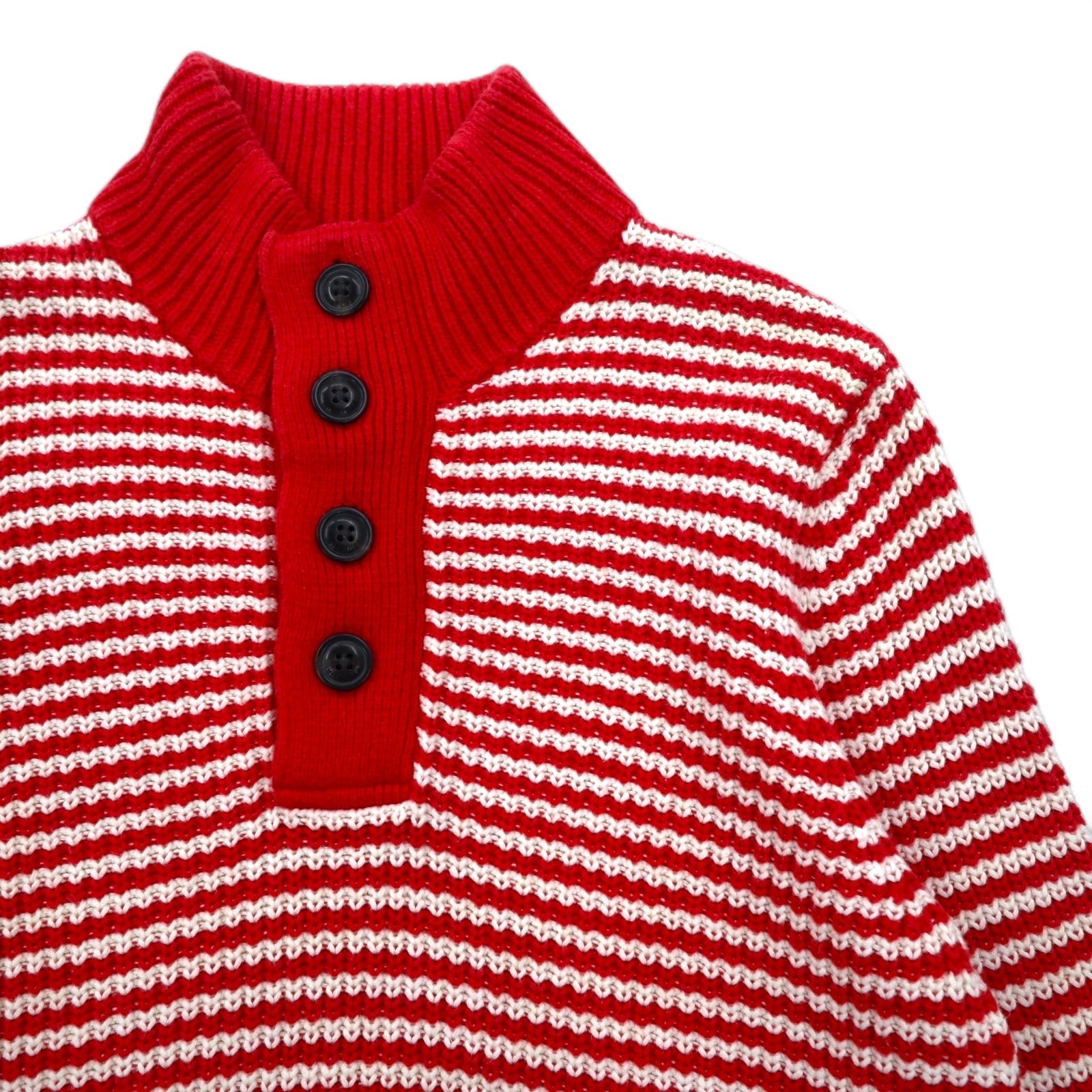 TOMMY HILFIGER Maglione in maglia waffle con mezza abbottonatura, taglia L, rosso a righe, a maglia larga