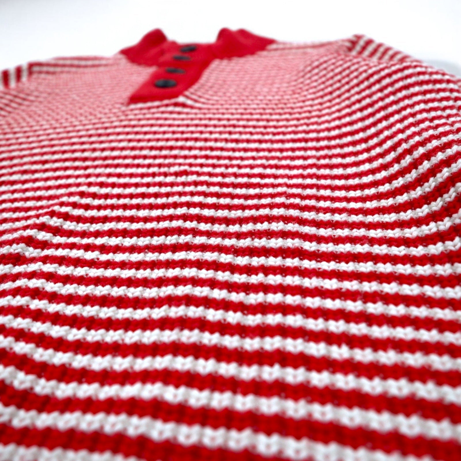 TOMMY HILFIGER Maglione in maglia waffle con mezza abbottonatura, taglia L, rosso a righe, a maglia larga