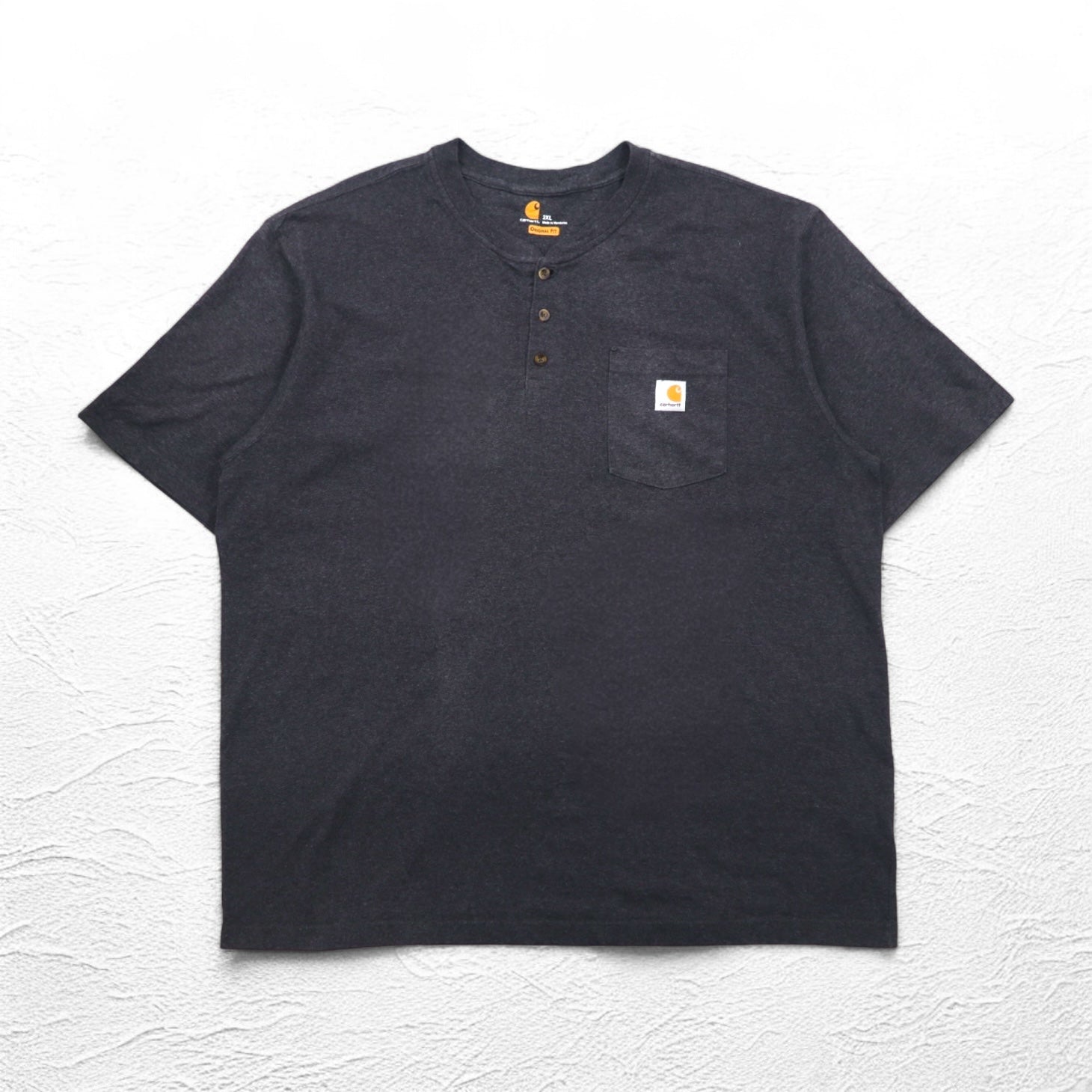 Carhartt T-shirt girocollo Henley 2XL grigio Original Fit tasca sul petto taglia grande made in Honduras