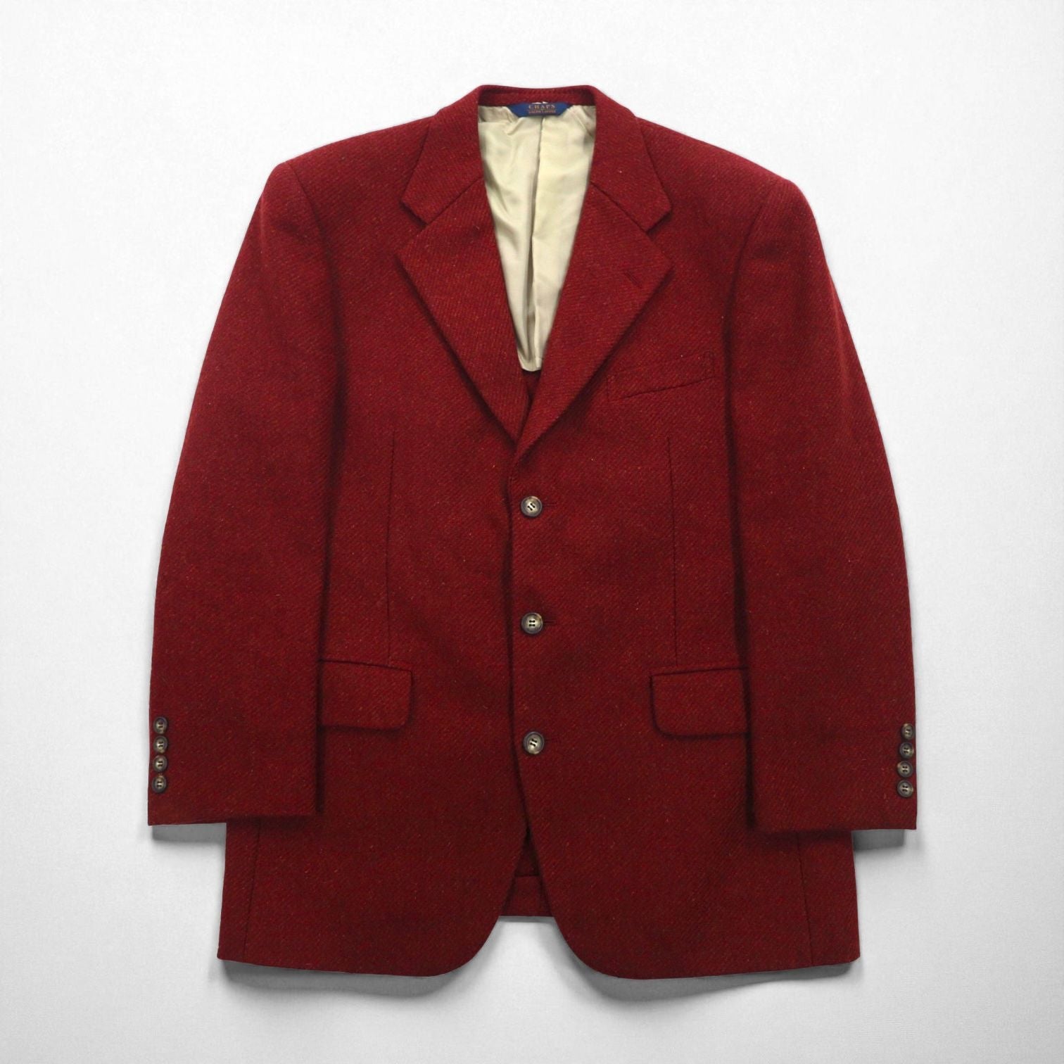 CHAPS RALPH LAUREN 90年代 日本製 ツイード 3B テーラードジャケット M ボルドー ウール アルパカ混