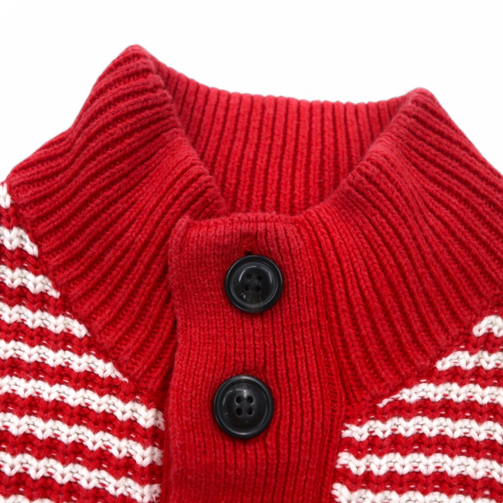 TOMMY HILFIGER Maglione in maglia waffle con mezza abbottonatura, taglia L, rosso a righe, a maglia larga