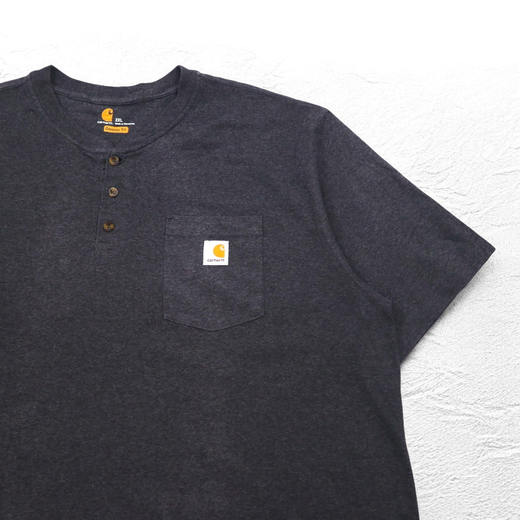 Carhartt T-shirt girocollo Henley 2XL grigio Original Fit tasca sul petto taglia grande made in Honduras