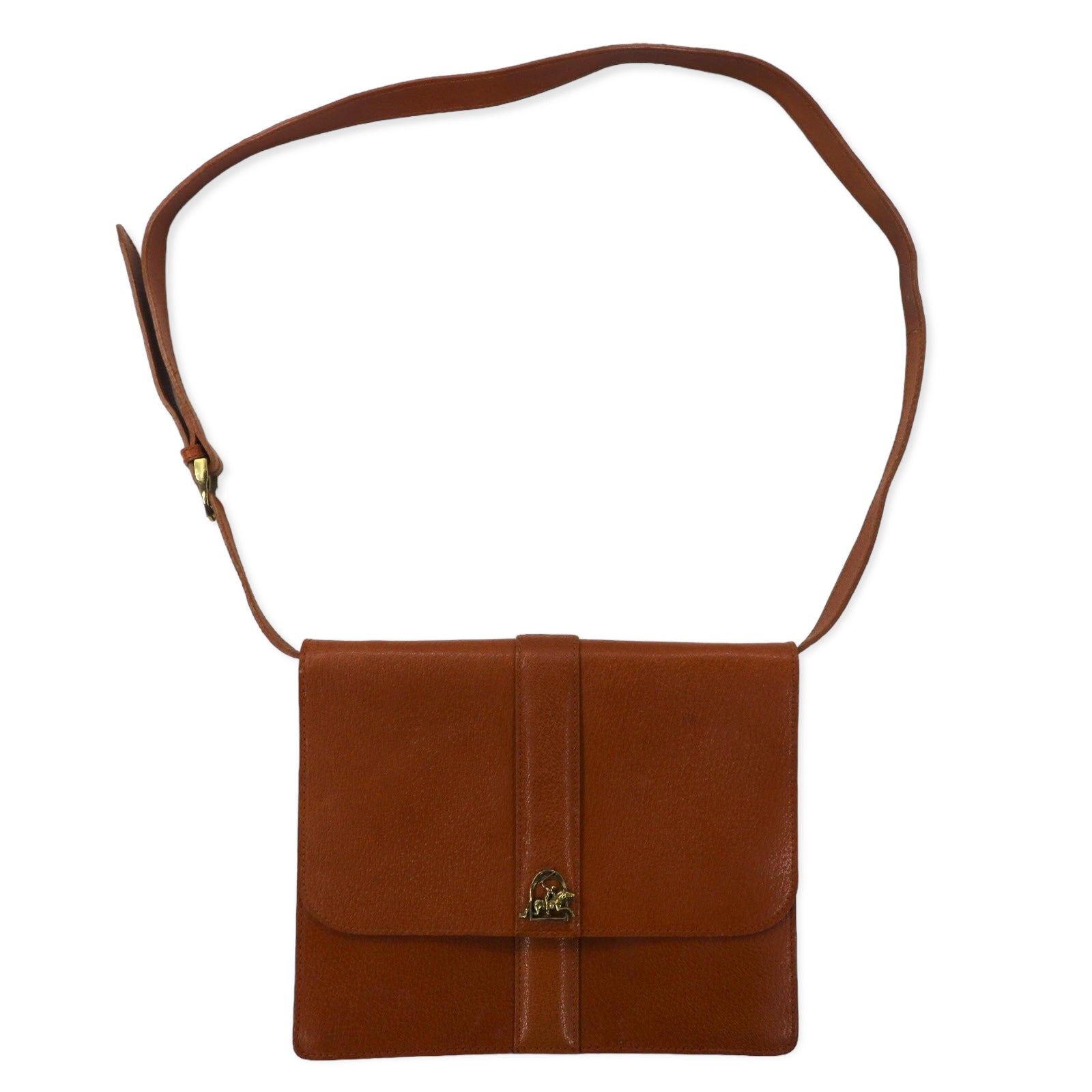 RALPH LAUREN Borsa a tracolla quadrata in pelle martellata marrone