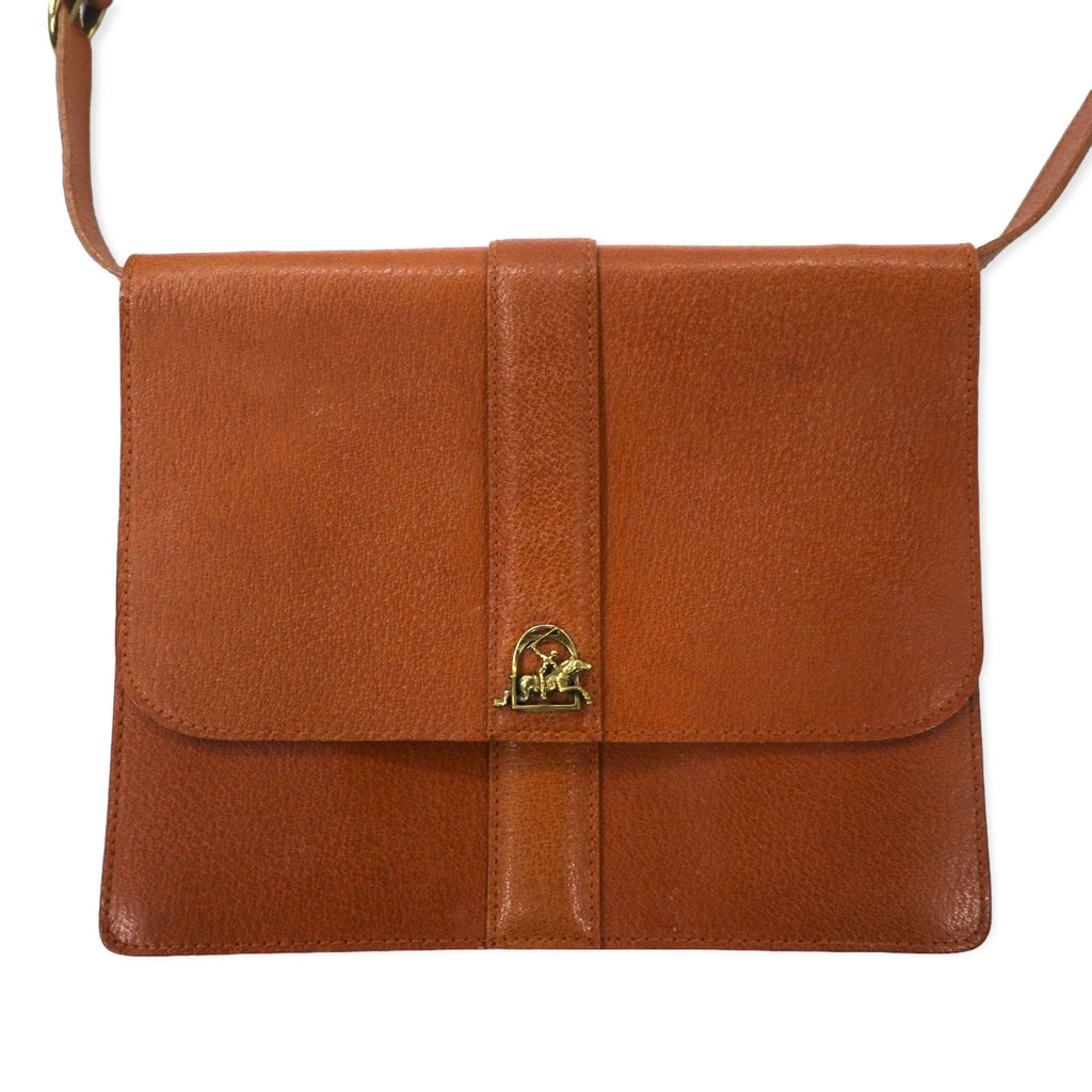 RALPH LAUREN Borsa a tracolla quadrata in pelle martellata marrone
