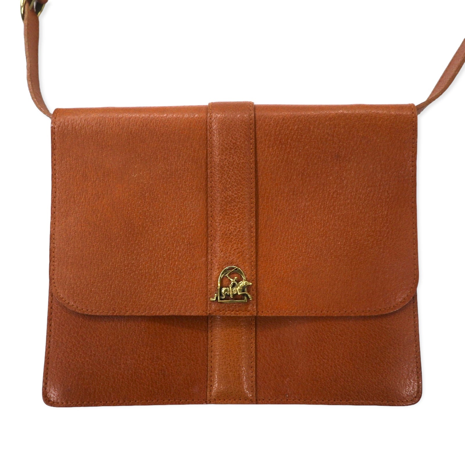 RALPH LAUREN Borsa a tracolla quadrata in pelle martellata marrone