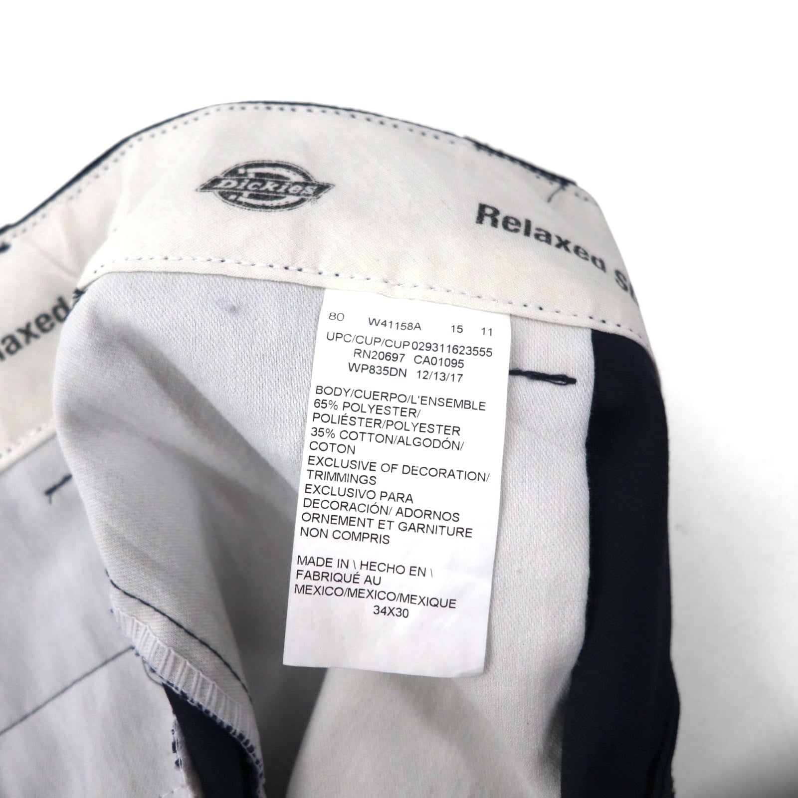 Dickies pantaloni da lavoro relaxed fit, chino, taglia L, blu navy, poliestere cotone WP835DN