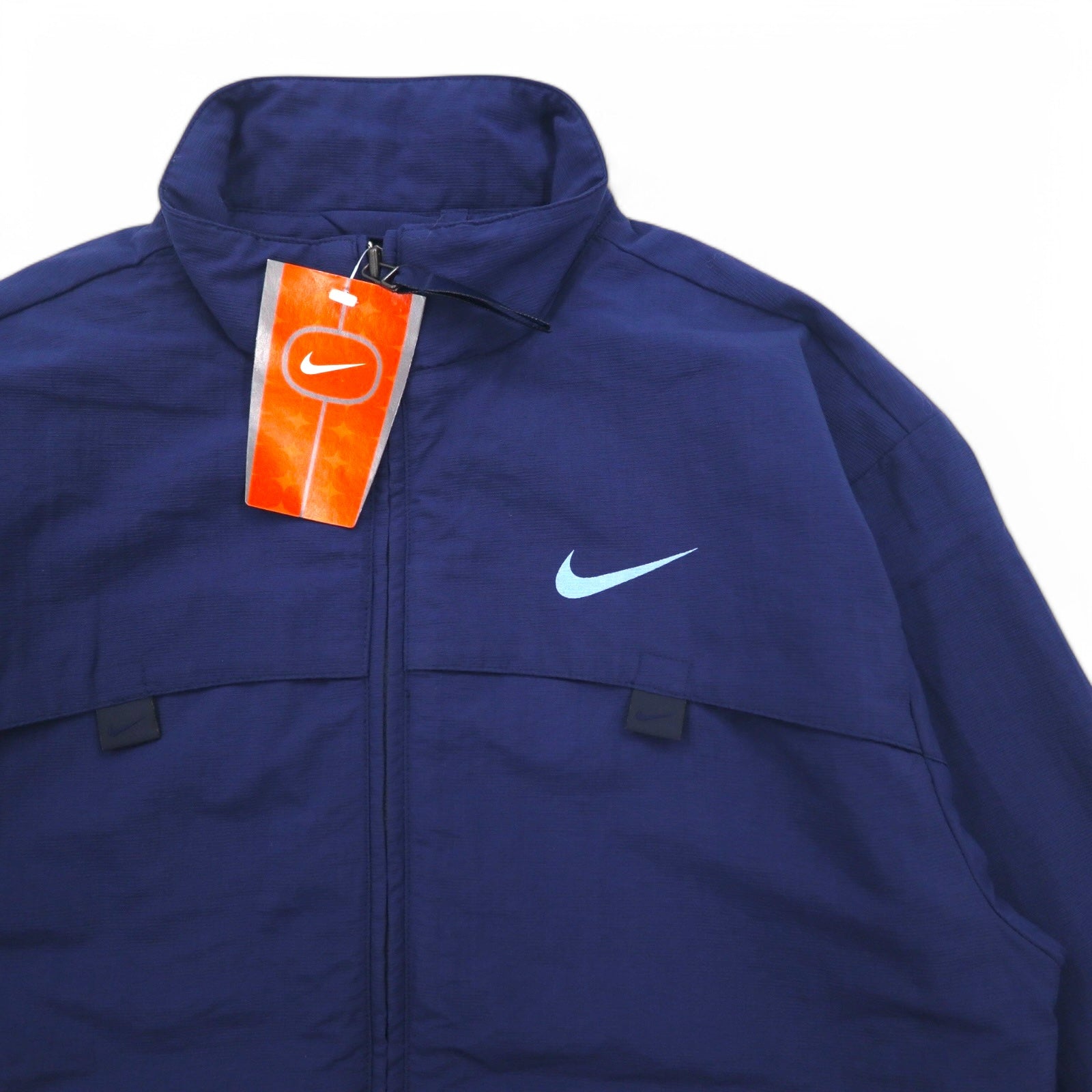 NIKE anni '90 Giacca in nylon Giacca da pista Tuta Taglia M Blu navy Etichetta nera Nuovo con etichette