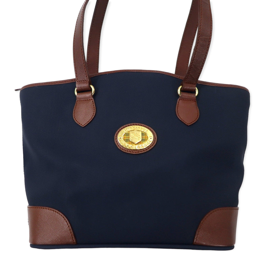 BURBERRY Old Tote Bag Borsa a Spalla Navy Nylon Saffiano PVC Nova Check Targhetta Logo