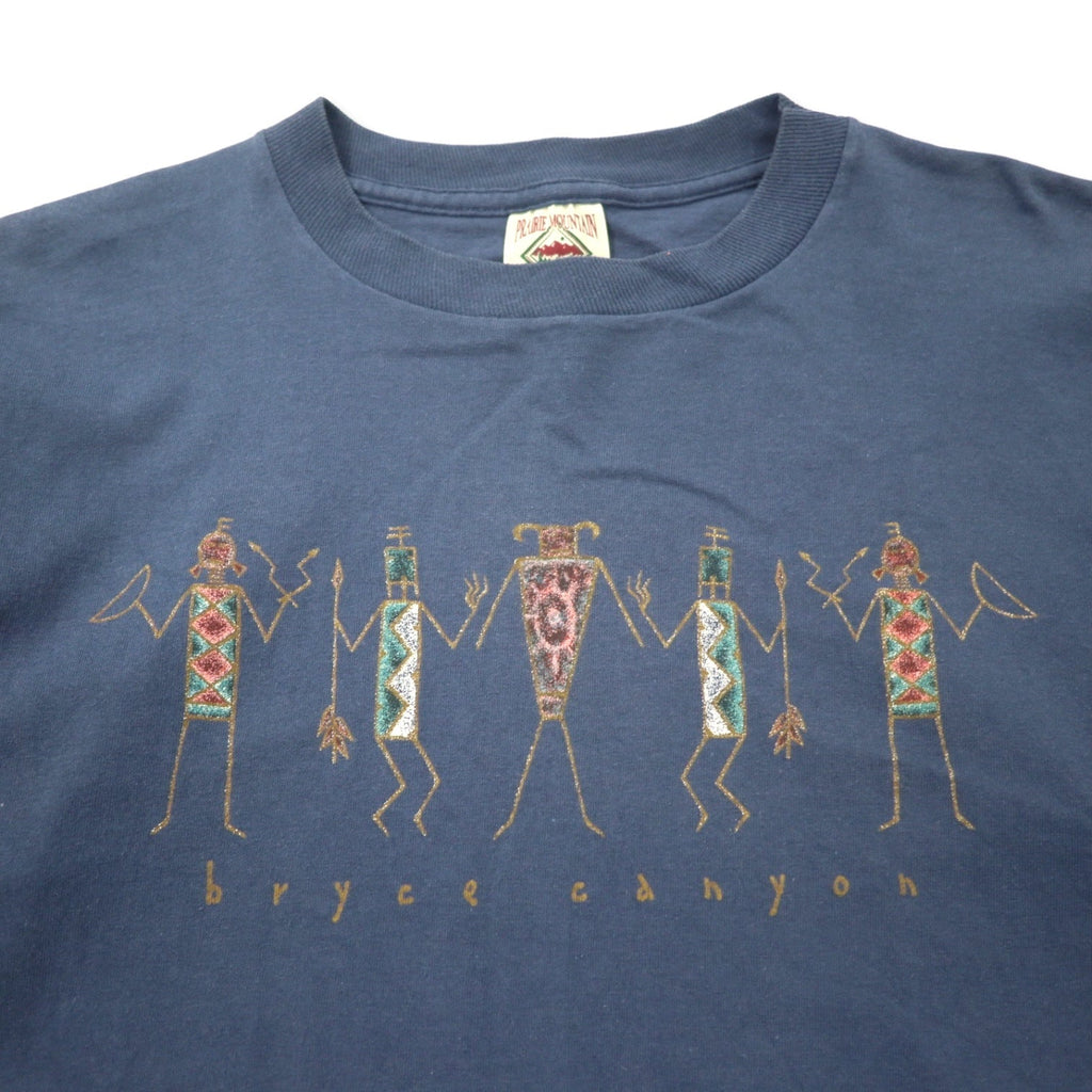 T-shirt Praire Mountain Made in USA anni '90 stampa indiana L blu navy cotone Bryce Canyon