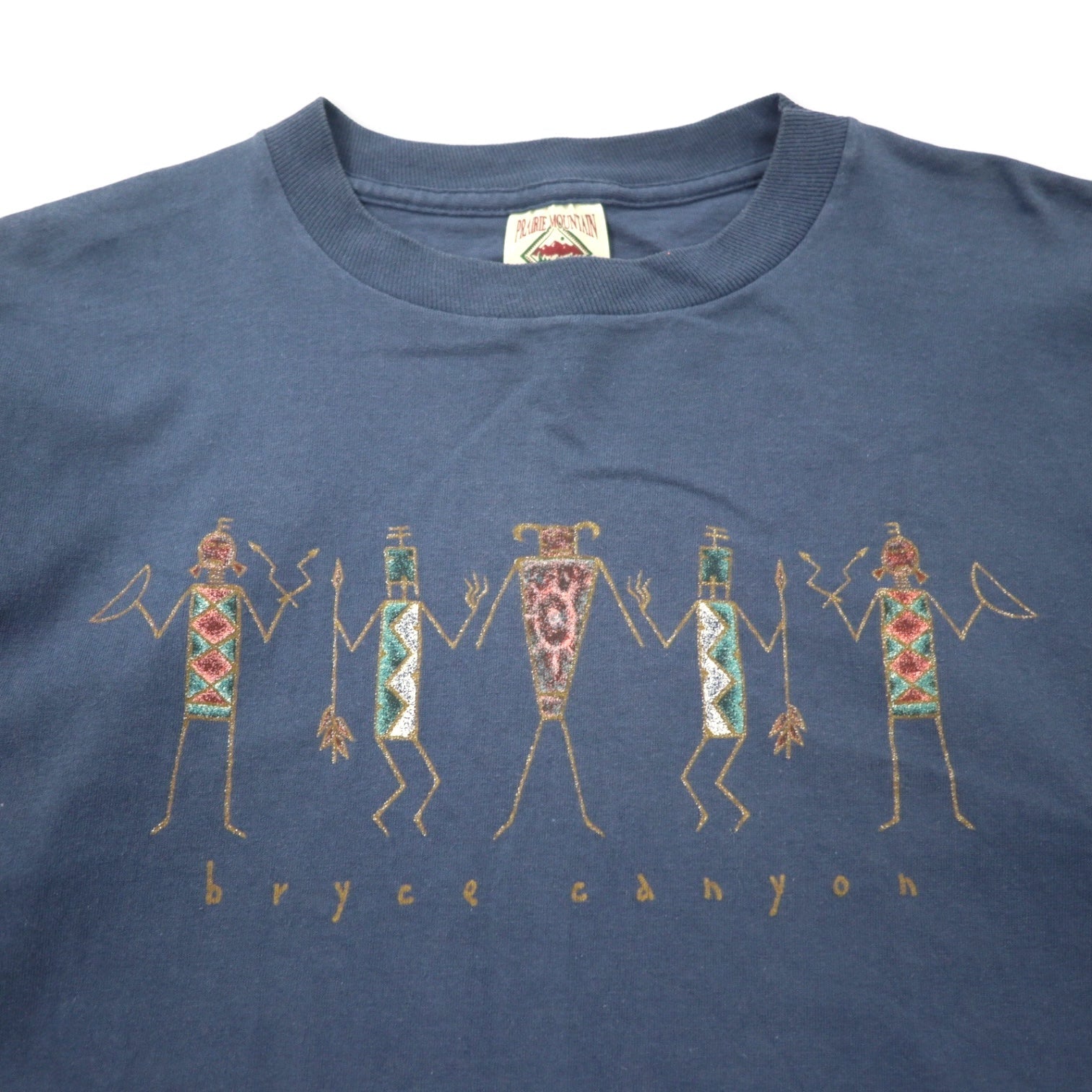 T-shirt Praire Mountain Made in USA anni '90 stampa indiana L blu navy cotone Bryce Canyon
