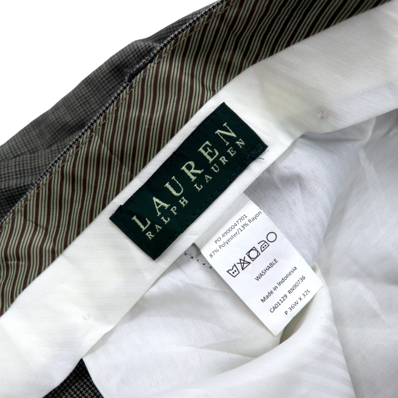 LAUREN RALPH LAUREN Pantaloni a gamba larga con pinces 36 Grigio motivo pied de poule scozzese in poliestere