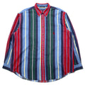 Camicia button-down Nautica USA, anni '90, a righe multicolor, taglia XL, blu, in cotone, con ricamo sul petto